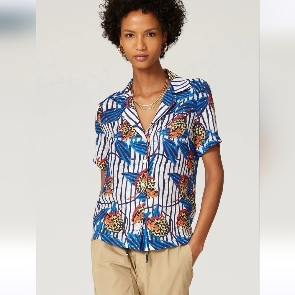 Stella Jean Blue Floral Camp Shirt Blouse IT 38 US 4